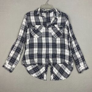 Sam Edelman Womens Medium Button Down Shirt Roll Tab Sleeve Plaid Split Tail